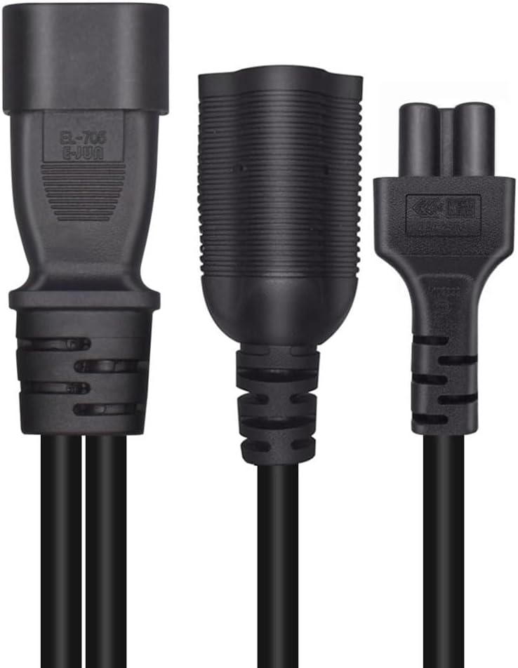 TEWOXIN IE320 C14 to C5 + NEMA 5-20R Y Splitter Power Cord Power Cable for Laptop Computer Printer Monitor AC Adapter（1FT/0.3M - Image 3